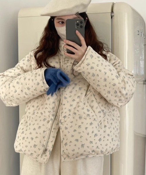 セール】小花柄コンパクト丈パデットジャケット / 中綿ダウン