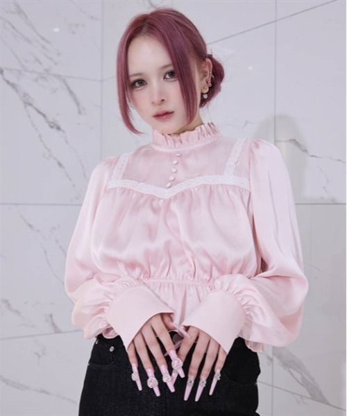 プリスティンのサテンブラウス とろみサテン7分袖ブラウス | natural couture(ナチュラル