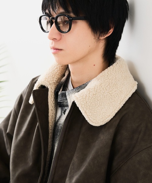 UNIIT(ユニット)の「【UNIIT/ユニット】ヴィンテージライク オーバーサイズ PUボアフライトジャケット(ミリタリージャケット・メンズ・ブラック/ブラウン・MEDIUM/LARGE)」の2枚目の写真