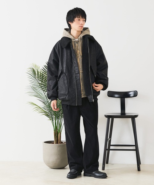 UNIIT(ユニット)の「【UNIIT/ユニット】ヴィンテージライク オーバーサイズ PUボアフライトジャケット(ミリタリージャケット・メンズ・ブラック/ブラウン・MEDIUM/LARGE)」の9枚目の写真
