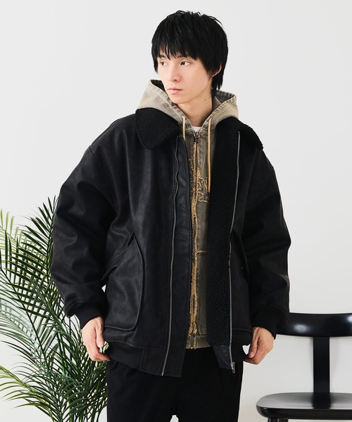UNIIT(ユニット)の「【UNIIT/ユニット】ヴィンテージライク オーバーサイズ PUボアフライトジャケット(ミリタリージャケット・メンズ・ブラック/ブラウン・MEDIUM/LARGE)」の17枚目の写真