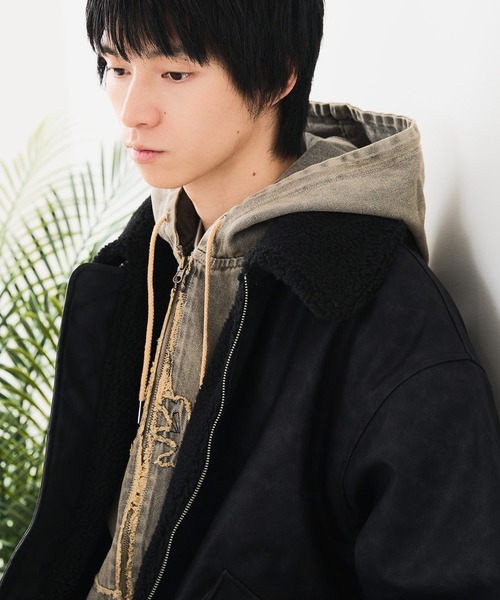 UNIIT(ユニット)の「【UNIIT/ユニット】ヴィンテージライク オーバーサイズ PUボアフライトジャケット(ミリタリージャケット・メンズ・ブラック/ブラウン・MEDIUM/LARGE)」の18枚目の写真