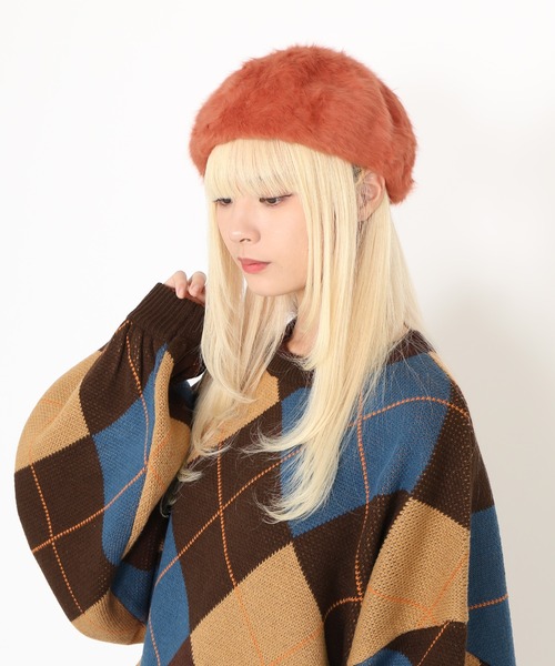 PUNYUS（プニュズ）の「アンゴラベレー帽（ハンチング/ベレー帽・レディース・ホワイト/オレンジ/ブラック・FREE）」の3枚目の写真