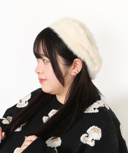 PUNYUS（プニュズ）の「アンゴラベレー帽（ハンチング/ベレー帽・レディース・ホワイト/オレンジ/ブラック・FREE）」の16枚目の写真