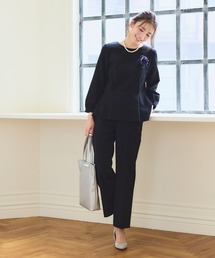 CROSS FUNCTION（クロスファンクション）の「【2点セット】《洗える・ストレッチ・シワになりにくい》正解 ペプラムブラウス・ワイドパンツセット【CF/クロスファンクション】（スーツセット）」