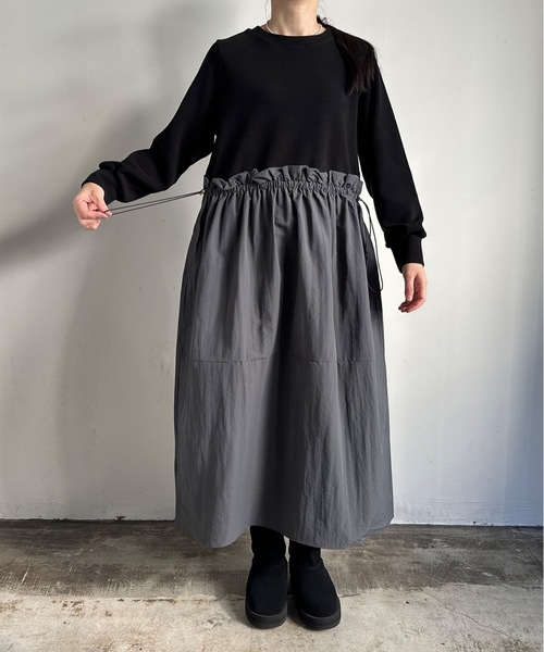 vent blanc(ヴァンブラン)の「SF:デニシェ denicher ミラノリブ コンビ ワンピース(ワンピース・レディース・チャコールグレー/アイボリー/ブラック・FREE)」の8枚目の写真