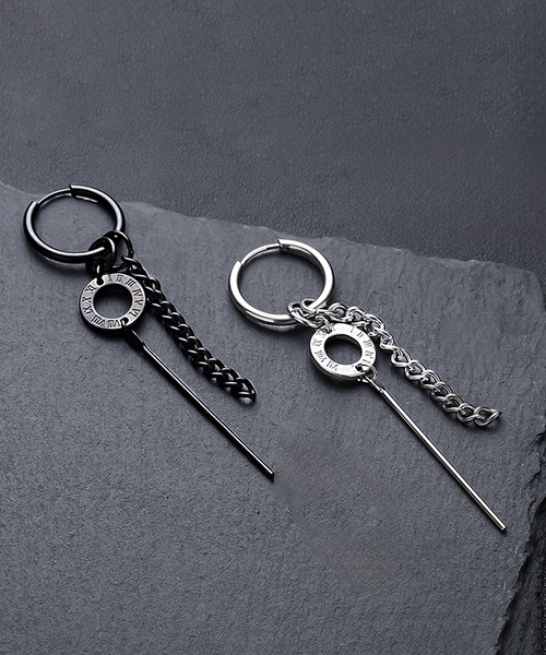 SBG(エスビー)の「SBG ローマ数字リング&チェーンピアス 片耳(ピアス(片耳用)・メンズ・ブラック/シルバー・FREE)」の5枚目の写真