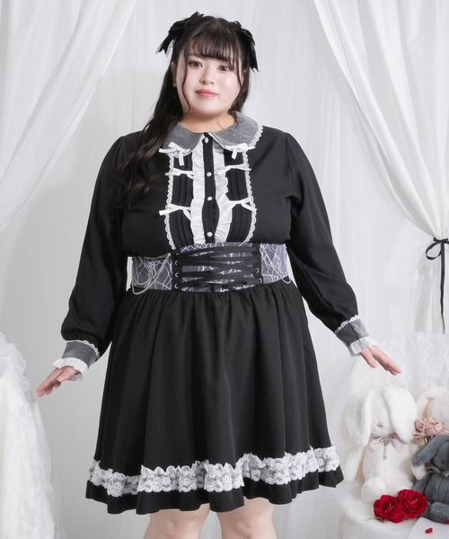 DearMyLoveWhip(ディアマイラブホイップ)の「【大きいサイズ】キラキラビジュレースリボンブラウス(シャツ/ブラウス・レディース・ブルーグレー/ホワイト×ピンク/ホワイト×グレー/ホワイト/ブラック×ホワイト・4L/5L/6L)」の14枚目の写真