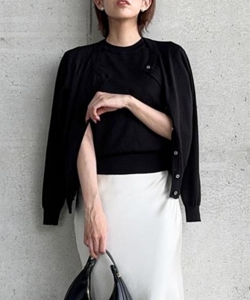 aquagarage(アクアガレージ)の「ニットアンサンブル(カーディガン/ボレロ・レディース・ブラック×ホワイト/ブラック/ホワイト×ブラック/イエロー×グレー/アイボリー・L/LL/M)」の3枚目の写真