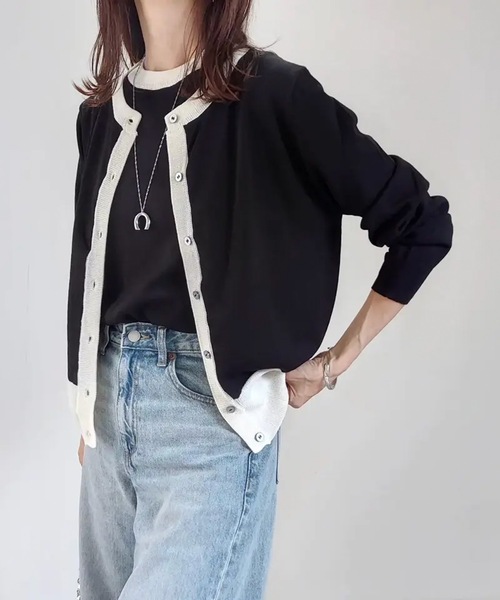 aquagarage(アクアガレージ)の「ニットアンサンブル(カーディガン/ボレロ・レディース・ブラック×ホワイト/ブラック/ホワイト×ブラック/イエロー×グレー/アイボリー・L/LL/M)」の14枚目の写真