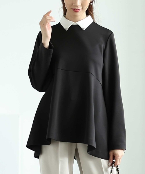 Sawa a la mode(サワアラモード)の「2wayペプラムカットソー(Tシャツ/カットソー・レディース・ブラック/アイボリー/サックスブルー・FREE)」の1枚目の写真