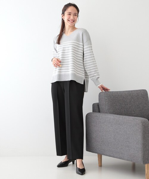 DRESKIP（ドレスキップ）の「【洗える/S-LL】お顔周りすっきり 優しい肌触りのVネックニット（ニット/セーター・レディース・グレー系2/ホワイト系5/ライトパープル/オフホワイト/ライトイエロー系/ベージュ系2・02/01/04/03）」の19枚目の写真