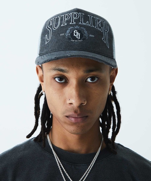 メッシュキャップ｜Vintage Wash Denim College Logo Mesh Cap