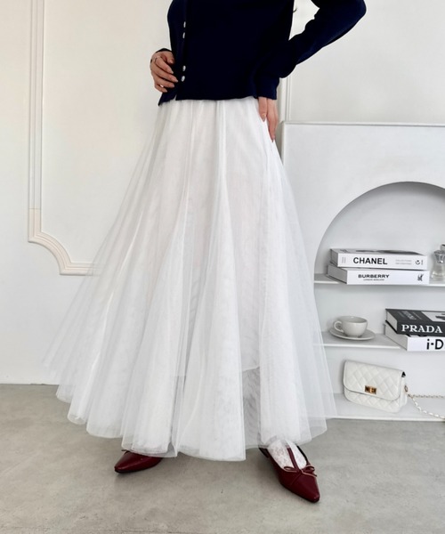 Loueme（ルエム）の「ボリュームチュールシアースカート【26SS新作グレー＆ピンク追加】（スカート・レディース・ホワイト/ラベンダー/アイボリー/ブラック/ピンク/グレー・FREE）」の15枚目の写真