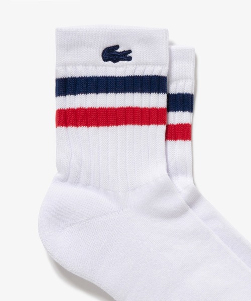 LACOSTE（ラコステ）の「ラインドアメリブショートソックス（ソックス/靴下・メンズ・グレー/ブラック/ホワイト×ブラック/ホワイト×グリーン/アイボリー/ホワイト・27.0cm）」の2枚目の写真