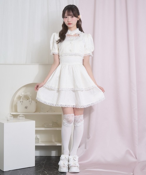 Honey Cinnamon(ハニーシナモン)の「デコルテ開きレースジャンスカセット(ジャンパースカート・レディース・アイボリー/ピンク・FREE)」の22枚目の写真