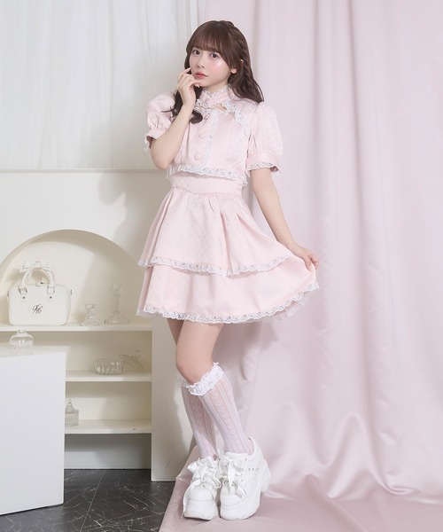 Honey Cinnamon(ハニーシナモン)の「デコルテ開きレースジャンスカセット(ジャンパースカート・レディース・アイボリー/ピンク・FREE)」の15枚目の写真