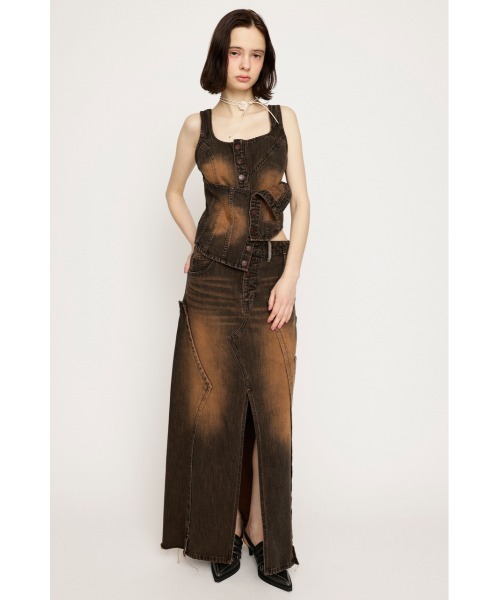 SLY(スライ)の「LAYERED CORSET DENIM BUSTIER レイヤード コルセット デニム ビスチェ(タンクトップ・レディース・ブラウン・FREE)」の13枚目の写真