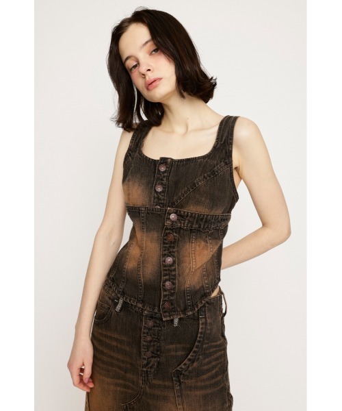 SLY(スライ)の「LAYERED CORSET DENIM BUSTIER レイヤード コルセット デニム ビスチェ(タンクトップ・レディース・ブラウン・FREE)」の11枚目の写真