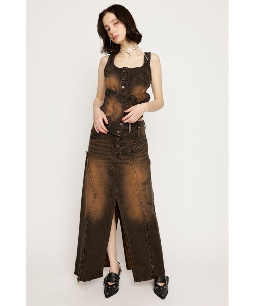 SLY(スライ)の「LAYERED CORSET DENIM BUSTIER レイヤード コルセット デニム ビスチェ(タンクトップ・レディース・ブラウン・FREE)」の2枚目の写真