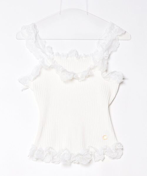 gossip!ロサンゼルス(ゴシップロサンゼルス)の「Y2K レースフリルリブニットトップス(Tシャツ/カットソー・レディース・ホワイト/ブルー/オフホワイト・FREE)」の22枚目の写真