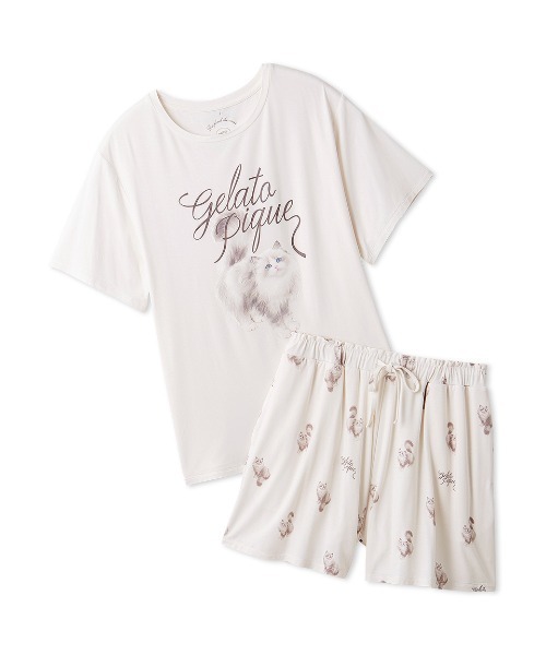 セール】【ONLINE限定】CAT柄ワンポイントTシャツ&ショート