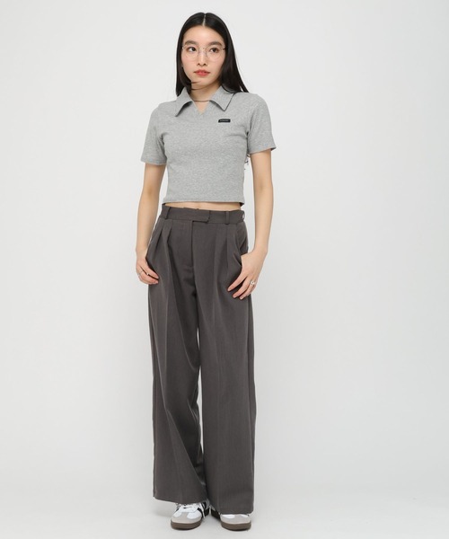 3.3 Field Trip (3.3フィールドトリップ)の「3.3Field Trip/リブニット半袖スキッパー(Tシャツ/カットソー・レディース・ブラック/ピンク/グレー・FREE)」の15枚目の写真