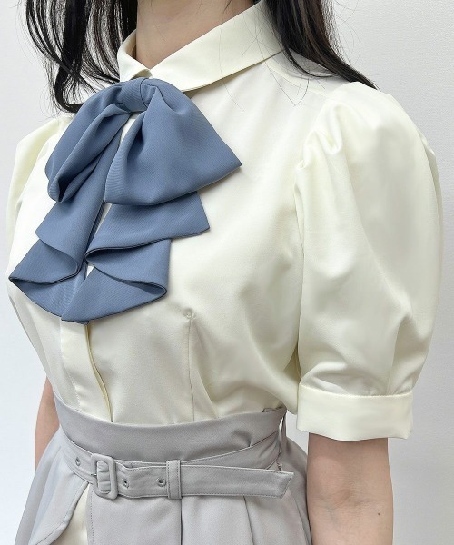 an another angelus(アンアナザーアンジェラス)の「ドレープタイ付きシャツ【新色追加】取り外し可/ fint フィント 夏服(シャツ/ブラウス・レディース・ホワイト×ブルー/ホワイト/ホワイト×グレー・FREE)」の13枚目の写真