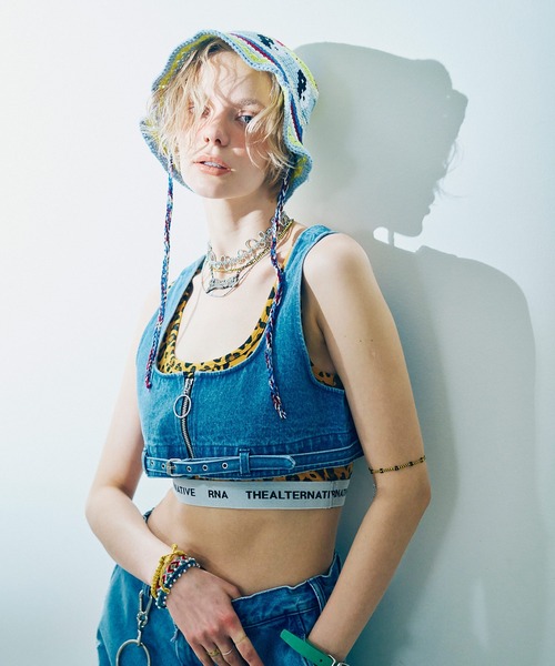 RNA（アールエヌエー）の「E5110 クロシェニットＨＡＴ（ニットキャップ/ビーニー・レディース・ブラウン/ライトブルー/杢グレー・FREE）」の15枚目の写真