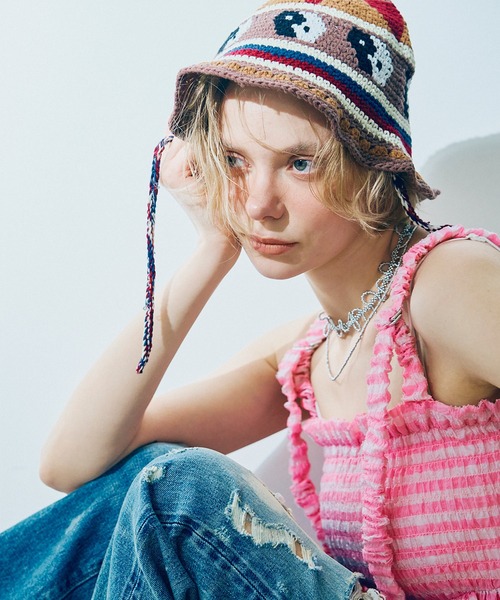 RNA（アールエヌエー）の「E5110 クロシェニットＨＡＴ（ニットキャップ/ビーニー・レディース・ブラウン/ライトブルー/杢グレー・FREE）」の9枚目の写真