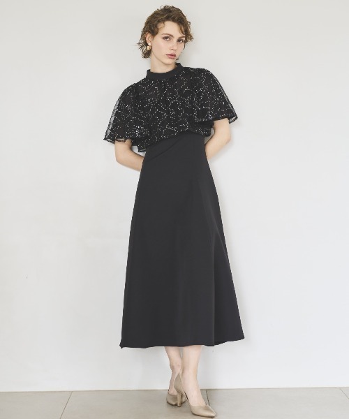 AND COUTURE スパンコールチュールレイヤードレス　ブラック アンドクチュール AND COUTURE スパンコールチュールレイヤー