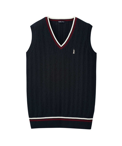 EASTBOY(イーストボーイ)の「ベスト COOLMAX 12G ケーブル編 ライン入り スクール 制服 通学 中学生 高校生(ベスト・キッズ・ベージュ/ネイビー/オフホワイト・13号/11号)」の2枚目の写真