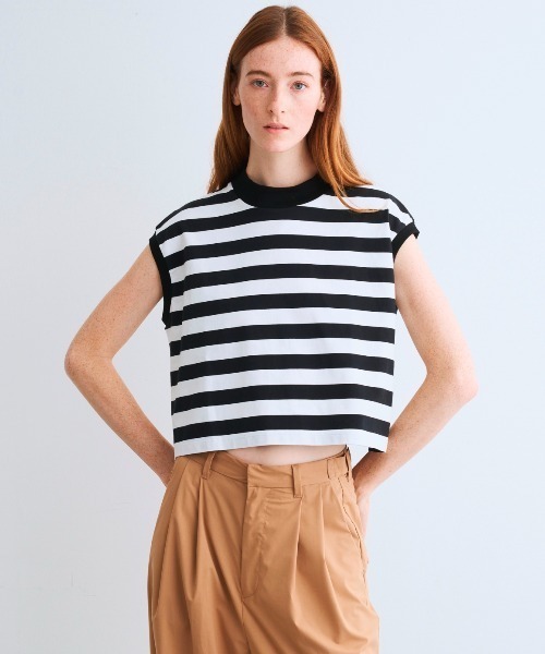 three dots(スリードッツ)の「ビックストライプ フレンチスリーブTシャツ(Tシャツ/カットソー・レディース・ホワイト系その他/グレー×ホワイト/ブラック/ブラック×ホワイト/ホワイト・SMALL)」の4枚目の写真