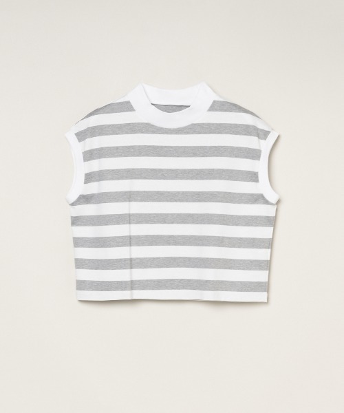 three dots(スリードッツ)の「ビックストライプ フレンチスリーブTシャツ(Tシャツ/カットソー・レディース・ホワイト系その他/グレー×ホワイト/ブラック/ブラック×ホワイト/ホワイト・SMALL)」の5枚目の写真