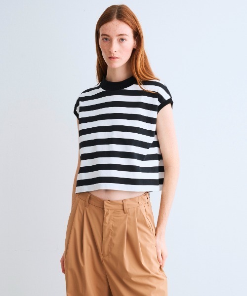 three dots(スリードッツ)の「ビックストライプ フレンチスリーブTシャツ(Tシャツ/カットソー・レディース・ホワイト系その他/グレー×ホワイト/ブラック/ブラック×ホワイト/ホワイト・SMALL)」の11枚目の写真