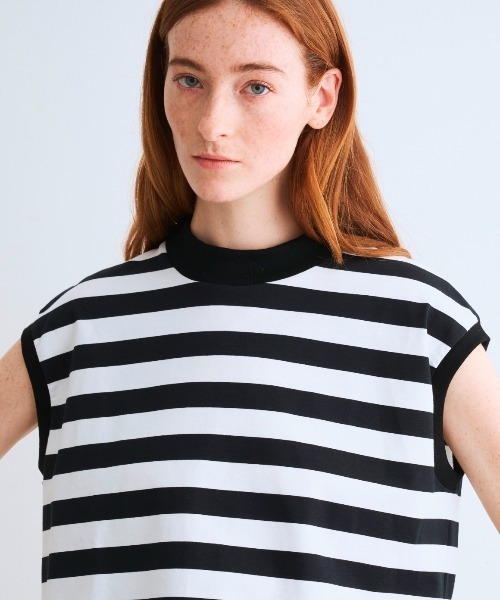 three dots(スリードッツ)の「ビックストライプ フレンチスリーブTシャツ(Tシャツ/カットソー・レディース・ホワイト系その他/グレー×ホワイト/ブラック/ブラック×ホワイト/ホワイト・SMALL)」の13枚目の写真