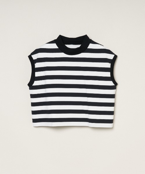 three dots(スリードッツ)の「ビックストライプ フレンチスリーブTシャツ(Tシャツ/カットソー・レディース・ホワイト系その他/グレー×ホワイト/ブラック/ブラック×ホワイト/ホワイト・SMALL)」の6枚目の写真