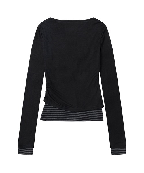 HOOK(フック)の「レイヤード風グラフィックロングTシャツ(Tシャツ/カットソー・レディース・ライトベージュ/ブラック・SMALL/MEDIUM)」の8枚目の写真