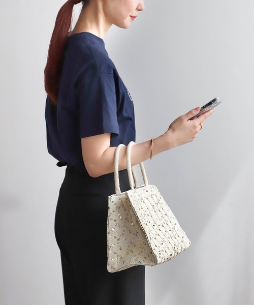 ANEMONE（アネモネ）の「スパンコールミックスかごバッグ【動画あり】（かごバッグ・レディース・アイボリー/ブラック/ベージュ・FREE）」の2枚目の写真