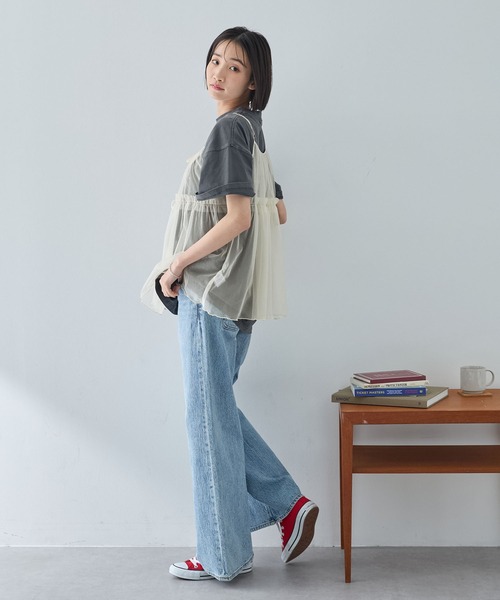 MONO-MART(モノマート)の「2WAYラメリボンチュールフリルキャミソール(キャミソール・レディース・ブラック/チャコールグレー/ブラウン/アイボリー・FREE)」の12枚目の写真