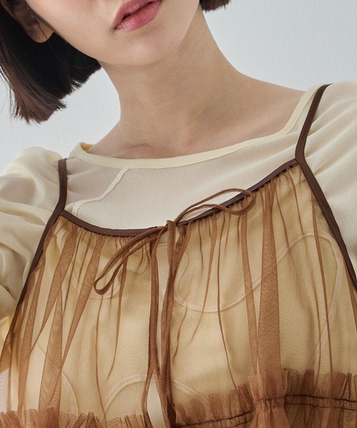 2WAYラメリボンチュールフリルキャミソール MONO-MART│MONO-MART