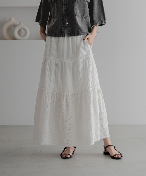 豪華仕様コットンレースフレアスカート　レースボリュームスカート LILY BROWN Lingerie】コットンレースボリュームスカート