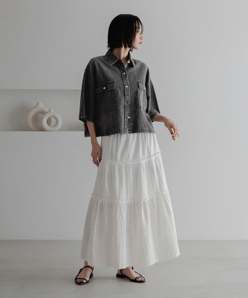 LOWRYS FARM(ローリーズファーム)の「コットンレースボリュームスカート 492791(スカート・レディース・ブラック/チャコールグレー/アイボリー・FREE)」の5枚目の写真