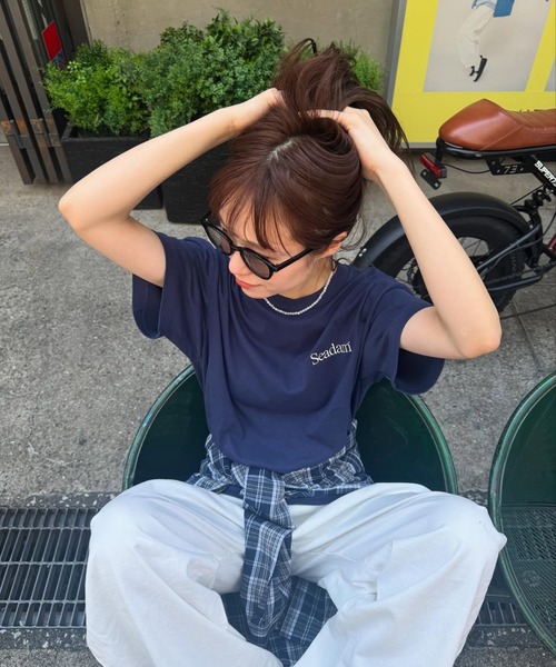 Tシャツ・カットソー THE ANDAMANE 'New iana' shirt セール】TIERRA OVERSIZED CREW NECK LOGO T-SHIRT | TIERRA