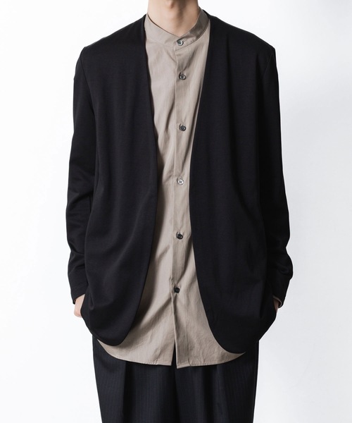 ATTACHMENT コットンダブルフェイスノーカラーカーディガン BLACK コットンダブルフェイス カラーレスカーディガン / COTTON