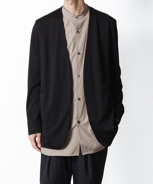 コットンダブルフェイス カラーレスカーディガン / COTTON