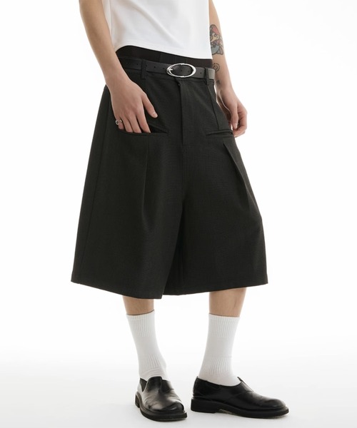 ワイドハーフパンツ タック入り ショート丈 ストリートユース