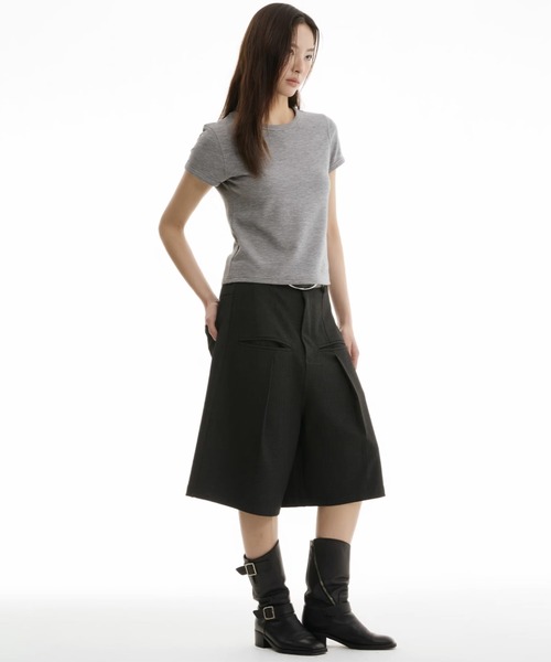 セール】ワイドハーフパンツ タック入り ショート丈 ストリート