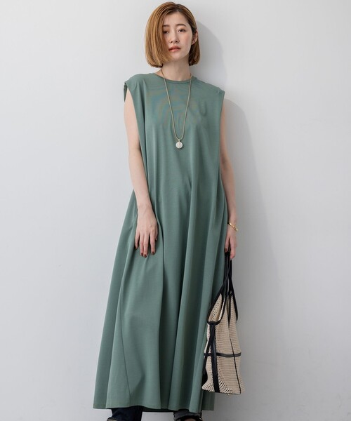 新作✨23区✨接触冷感 ツイストコットンプレーティング スリーブレスワンピース Oggi8月号掲載/接触冷感/洗える】ツイストコットンプレー