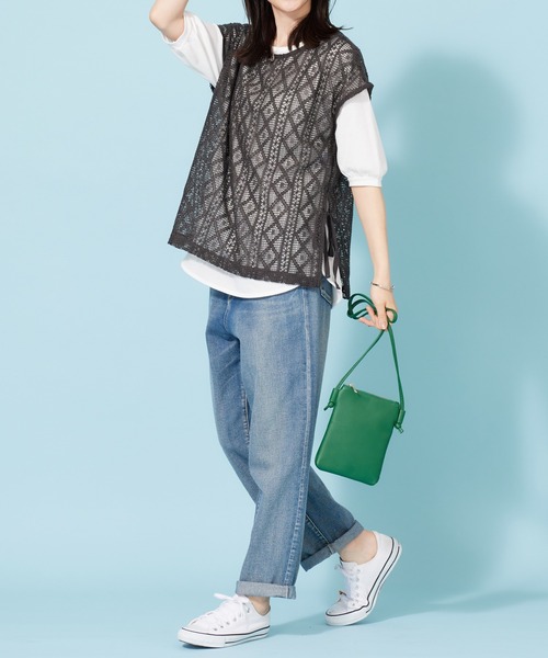 BELLUNA PLUS(ベルーナ)の「ラッセルレースサイドリボンアンサンブル(アンサンブル・レディース・チャコール/セージグリーン・X-LARGE/MEDIUM/LARGE)」の5枚目の写真